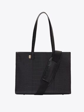 BEIS Black Croc-Embossed Tote with Detachable Strap